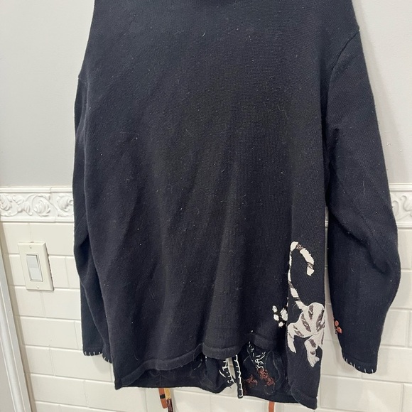 The Quacker Factory Woman's 1XL Button Down Cardigan Sweater CATS Black Cream - Picture 10 of 11